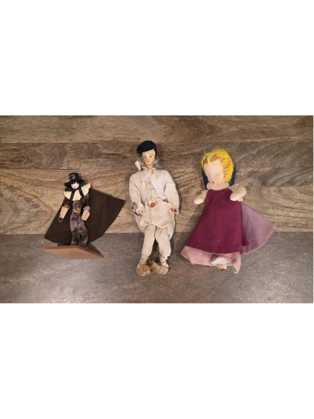Vintage Handmade Dolls Lot Of 3 Folk Art Pilgrim Angel European Fabric Dolls